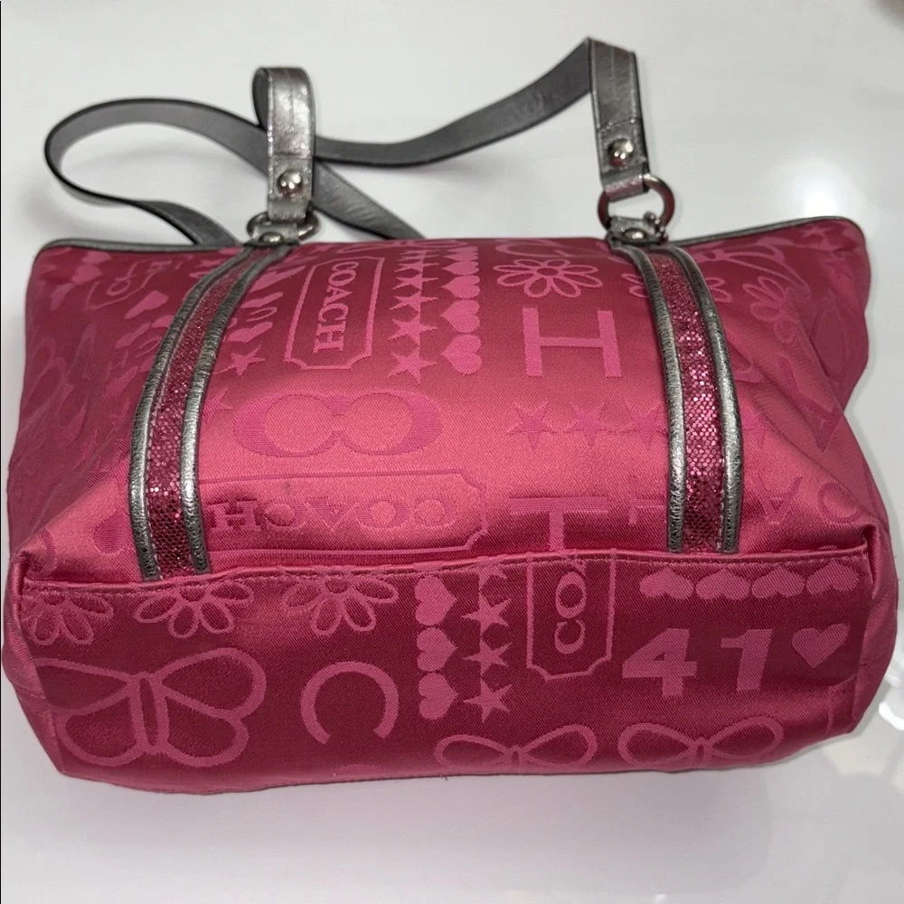 COACH Pink Bandana Glitter Graffiti Bag with Silver Accents waterproof dust bag - Picture 7 of 9